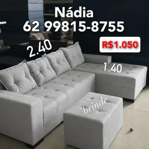 SOFÁ SOFÁ CINZA CLARO COM CHAISE FIXO 