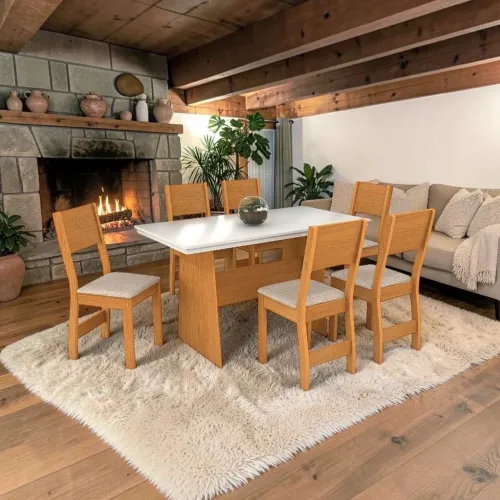 Conjunto Mesa Destak Móveis São Carlos 135cm com 06 Cadeiras - Entrega Imediata;