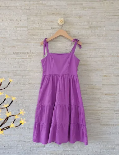 vestido midi de tricoline algodão lilas P