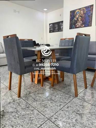 Mesa de jantar 1,20x0,80 Tampo Vidro + 4 Cadeiras Madeira maciça