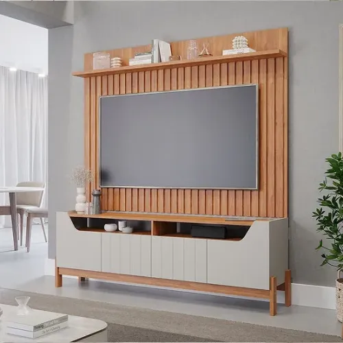 Rack Bancada Moema e Painel Trend Ripado p/ TV 70' 100% MDF