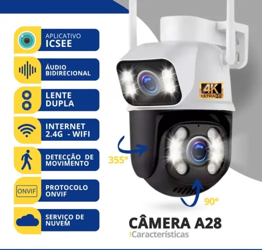 Câmera Segurança Ip Externa Wifi A28 App Icsee À Prova Dágua