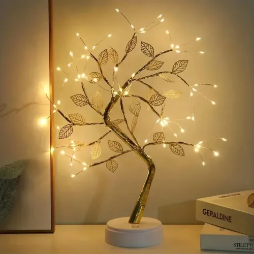 Luminaria Arvore LED Folhas Dourada