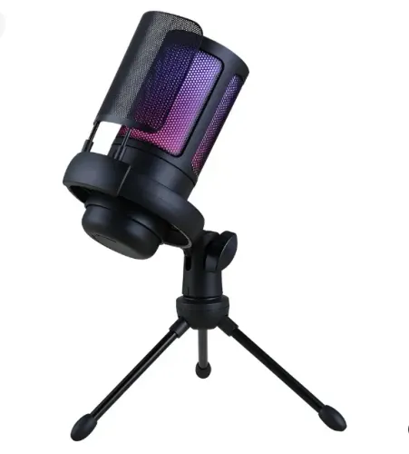 Microfone Gamer Profissional Com Led Rgb Condensador Bk805c Cor Preto Com Conector De Moni