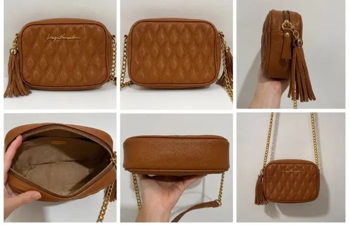 Bolsa Luiza Barcelos nova, cor marrom, alça Em corrente dourada