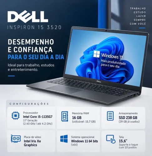Notebook Dell i5 16gb ram ssd 240gb
