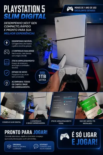 PlayStation 5 Slim Digital 2TB - Impecável | 2 Controles + Base Carregadora