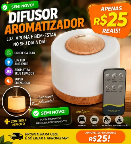 Difusor Aromatizador e Umidificador Semi Novo com Controle Remoto - R$ 25