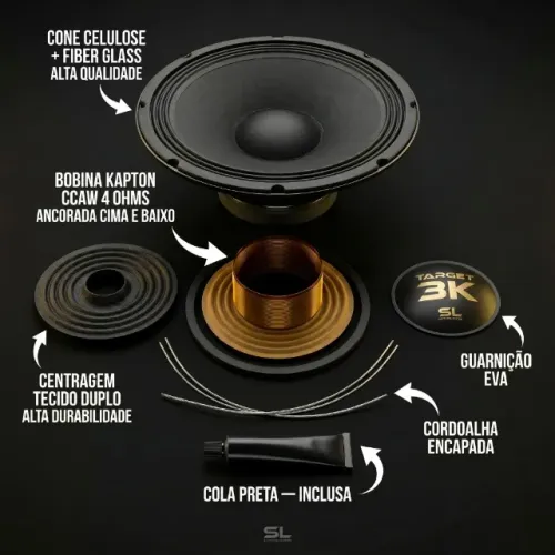 Kit Reparo Alto Falante Eros Target Bass 3.0 15 Polegadas Bobina 4 Ohms SL Alto Falantes