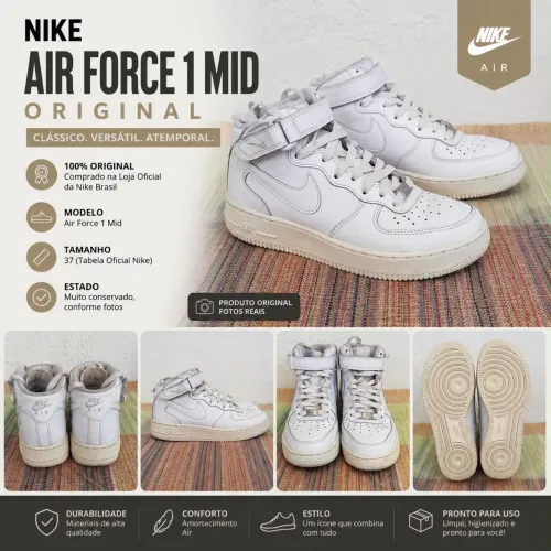 Tênis Nike- Air Force 1 Mid - White/Branco - 37