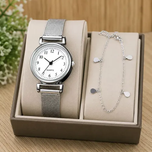 Relógio Feminino Prata Minimalista + Pulseira Delicada Elegante