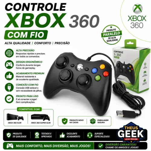 Controle Xbox 360 com fio - Novo na Caixa