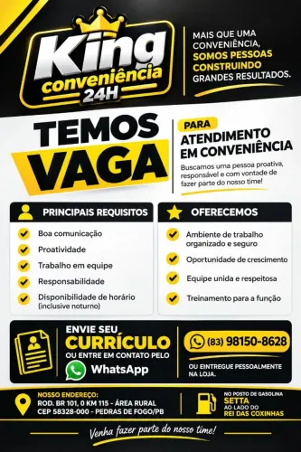 Vaga de emprego para atendimento de conveniência