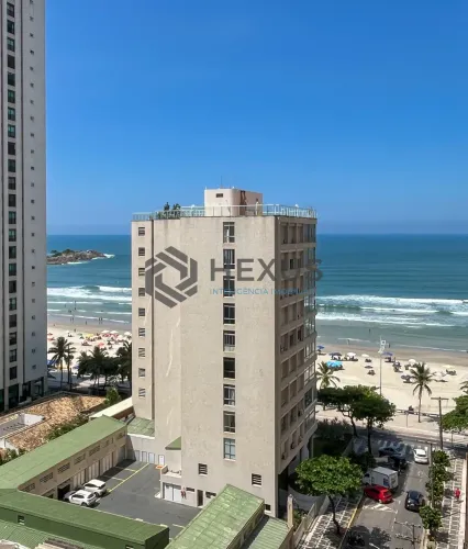 Apartamento com varanda vista mar e lazer na beira mar na Praia nas Pitangueiras, Guarujá