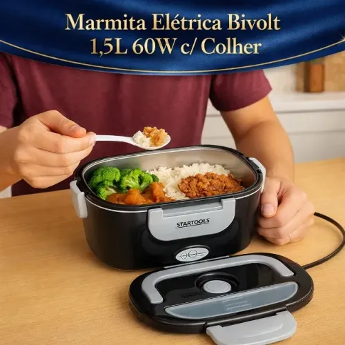 Marmiteira Elétrica Térmica Bivolt 1,5L 60W com Colher Marmita Portátil Nova
