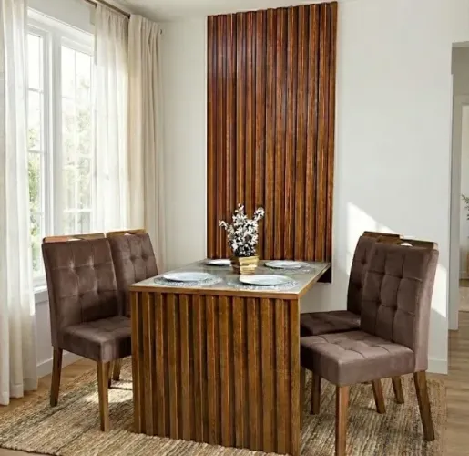 Conjunto Sala de Jantar Verona 1,20 m com 4 Cadeiras Veludo Marrom