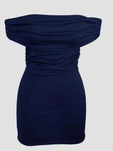 Vestido festa ombro a ombro azul escuro