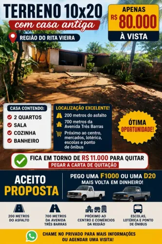 Terreno na região do Rita Vieira lagoa dourada
