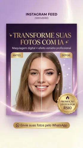 Fotos profissionais com IA + maquiagem digital por R$10