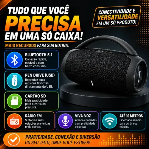 Caixa de Som Boombox Bluetooth Bivolt