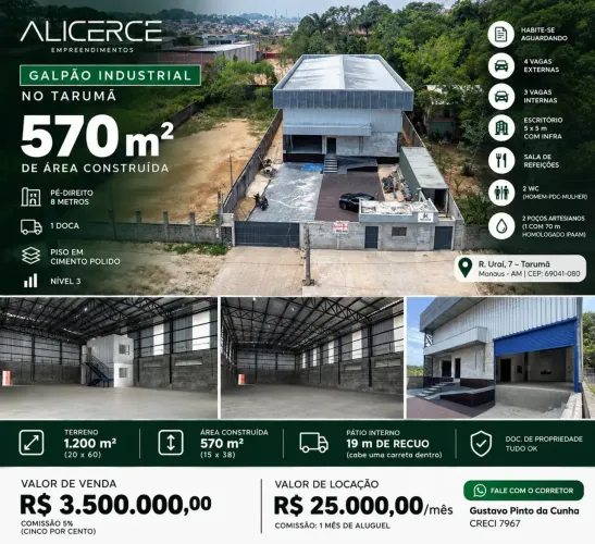 ALUGO OU VENDO GALPÃO NO TARUMÃ COM DOCA