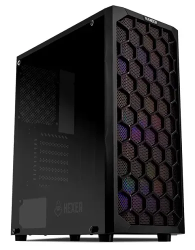 1. GABINETE GAMER MANCER HEXER, RAINBOW, MID-TOWER, LATERAL DE VIDRO, COM 3 FANS, PRETO