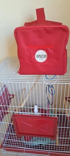 Casinha bolsa para transporte de passarinho.