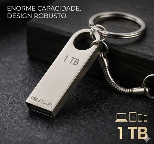 Pen Drive Premium Metálico 1TB - Formato Chave Exclusivo
