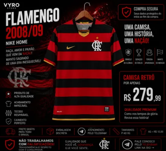 Camisa Flamengo Retrô 2008/09 Rubro-Negra
