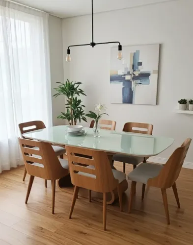 Mesa Betânia 180cm x 90 cm Vidro + 6 Cadeira Anita