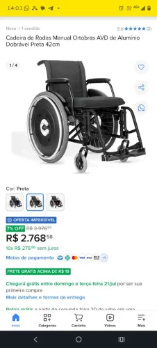 Cadeira de Rodas Manual Ortobras AVD de Alumínio Dobrável até 120kg