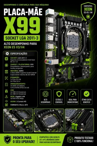 Placa-Mãe X99 LGA 2011-3 DDR4 - Xeon E5 V3/V4 - 4 Slots RAM