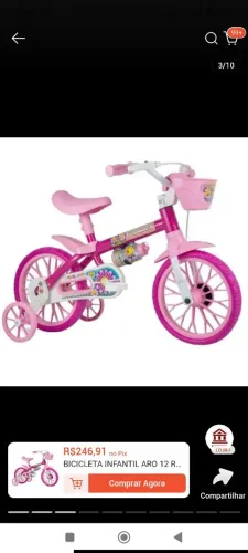Bicicleta infantil rosa de rodinhas 