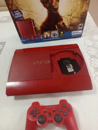 Ps3 super slim edição god of war 500 gb desbloqueado com detalhes na foto leia observação