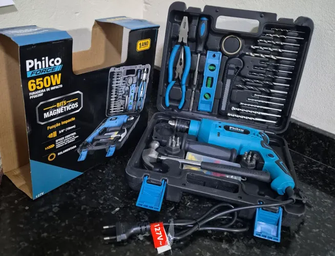 Furadeira philco force completa com maletas e acessórios (Entrego)
