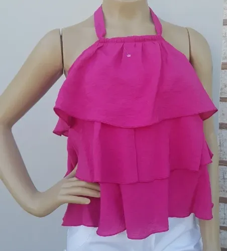 Blusa Feminina / Bata 3 babados Tecido Rosa