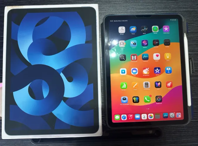 iPad Air M1 + Apple Pencil 2 + Caixa + Case + Película | Impecável