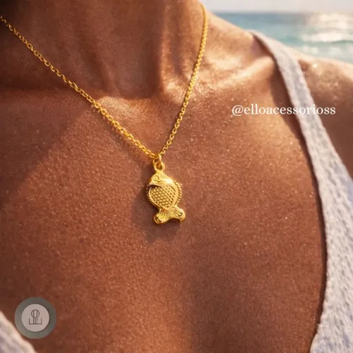 Colar Pingente Peixe Dourado