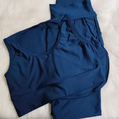 Conjunto Legging e Cropped Azul Marinho Academia Tamanho G