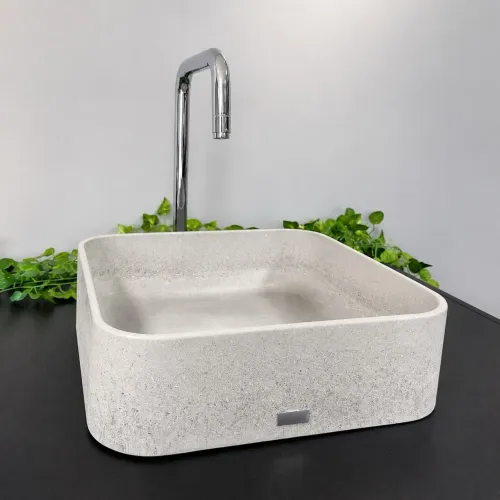 Pia para Banheiro e Lavabo de Concreto Quadrada Cuba Apoio Sobrepor