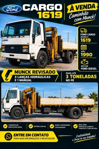 Ford Cargo 1619 - Munck Operacional revisado, 3 lanças hidráulicas e uma manual.