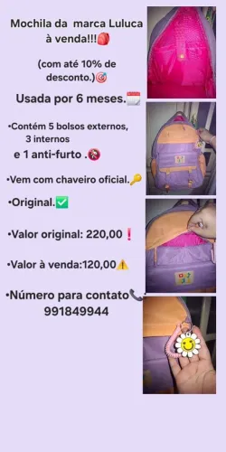 Mochila marca Luluca pouco usada