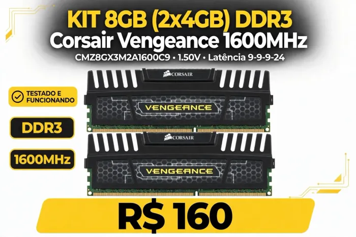 KIT 8GB (2x4GB) DDR3 1600MHz Corsair Vengeance CMZ8GX3M2A1600C9