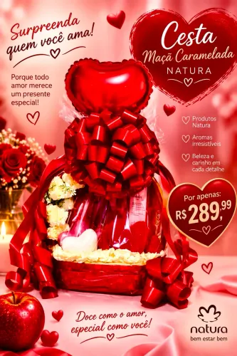 Cestas. Linda Cesta Romântica Maçã Caramelo Natura Completa R$:289,99