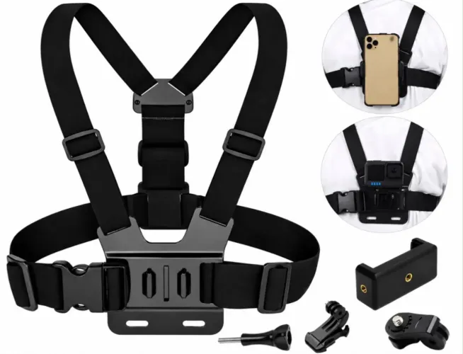 Suporte de peito ajustável para celular e câmera GoPro