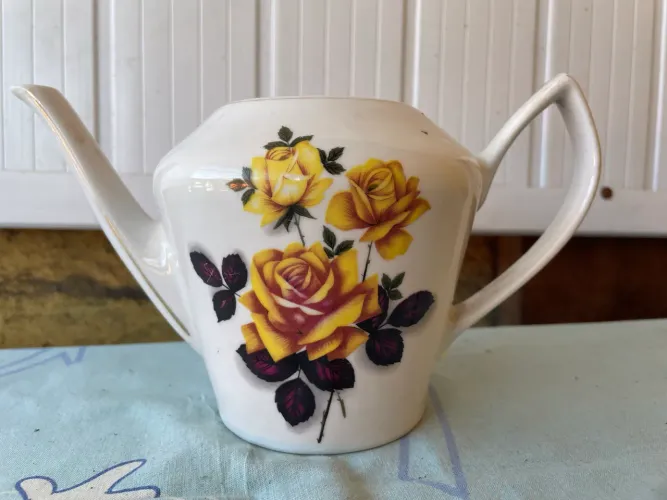 Antigo Bule Porcelana Pozzani Jundiaí Estampa Rosas Amarelas Vintage