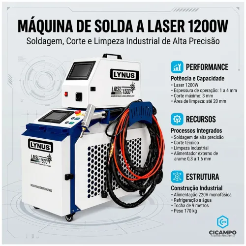 ?Máquina De Solda A Laser 1200W / 1500W Lynus Lmsl - Solda, Corte E Limpeza