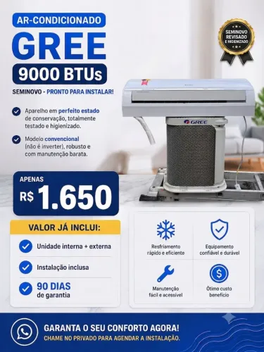 Ar Gree 9000 BTUs Seminovo + Instalação e Garantia