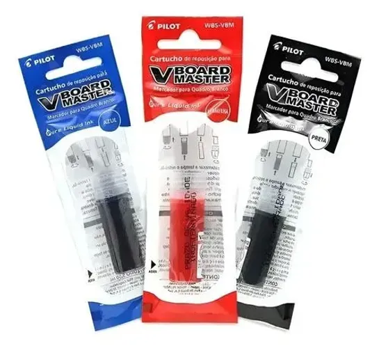 Kit com 3 refis pilot de tinta para pincel de quadro branco - 1 vermelho, 1 azul e 1 preto