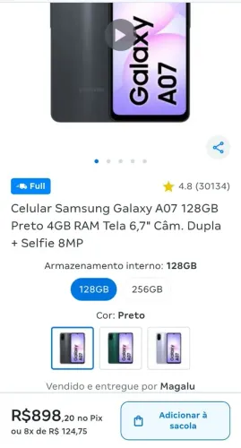 Celular Samsung A07 usado 1 mês